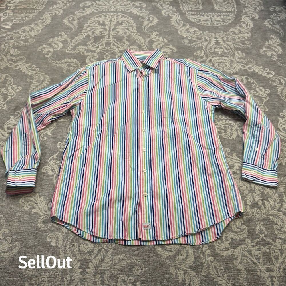 Vineyard Vines Men's L Striped Button-Up Shirt Multicolor Long Sleeve - Picture 1 of 7